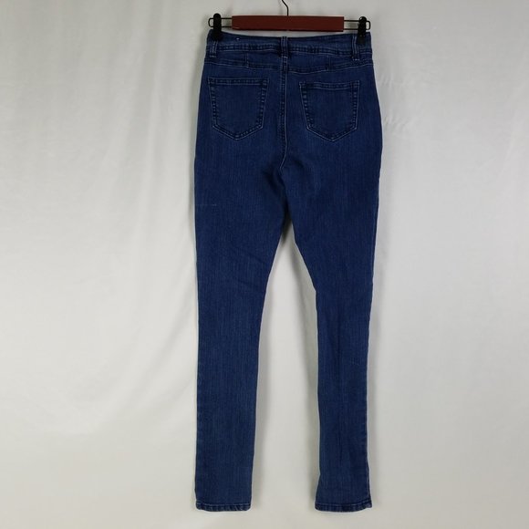Rue 21 Jeans Juniors Size 1 Mid Rise Double Button Jegging Dark Wash Blue Denim - Picture 2 of 15